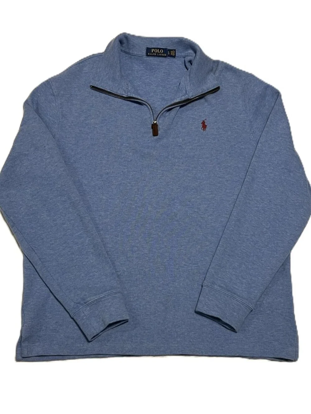 Preppy Old Money Polo Ralph Lauren Estate Rib 1/4 Zip Sweater Blue Men's Large
